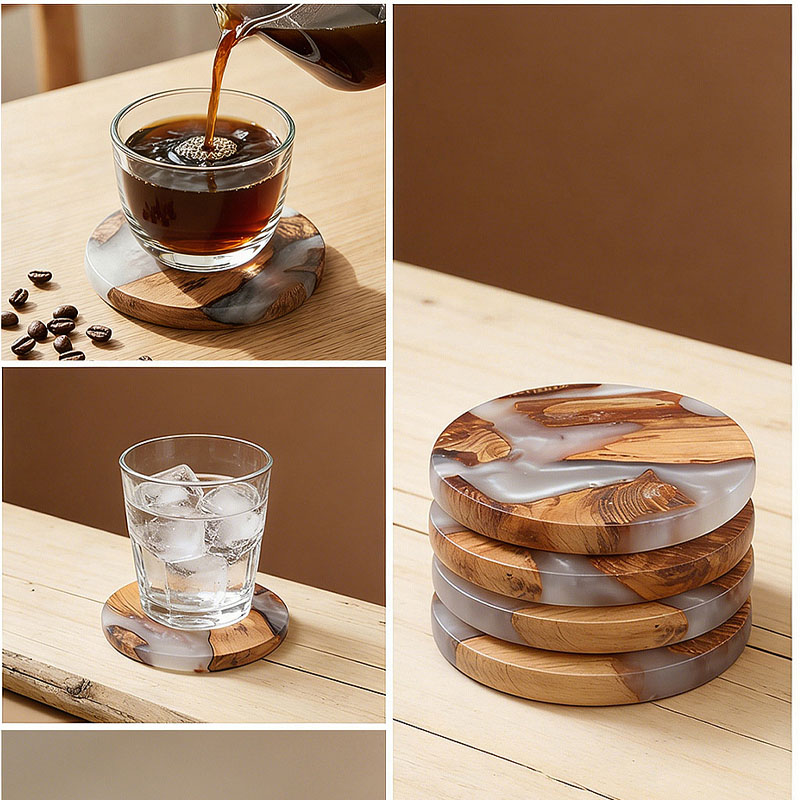 Drink Coaster Set, Wooden Bar  - đánh giá và giá Resin Art Coffee Table