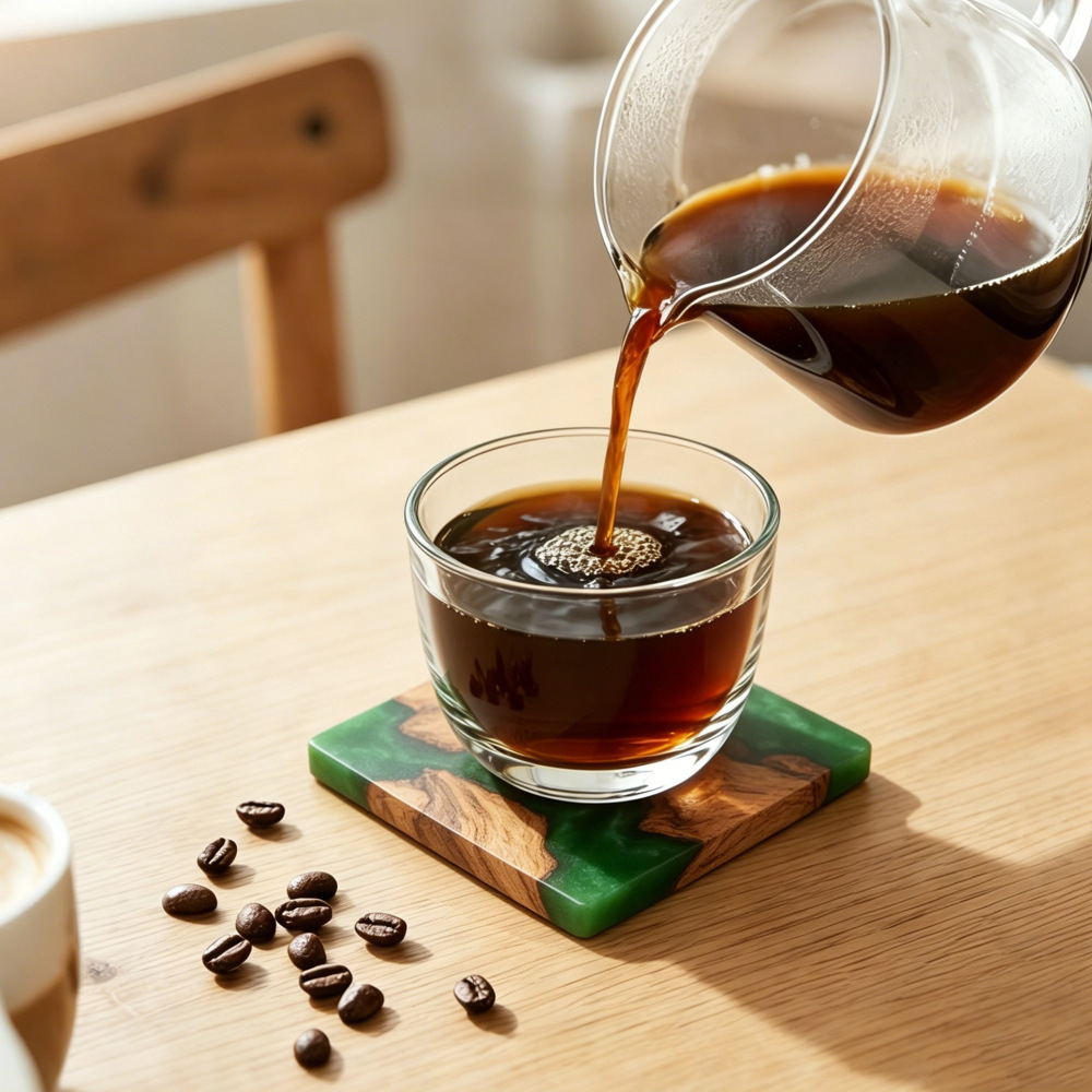 Drink Coaster Set, Wooden Bar  - đánh giá và giá Resin Art Coffee Table